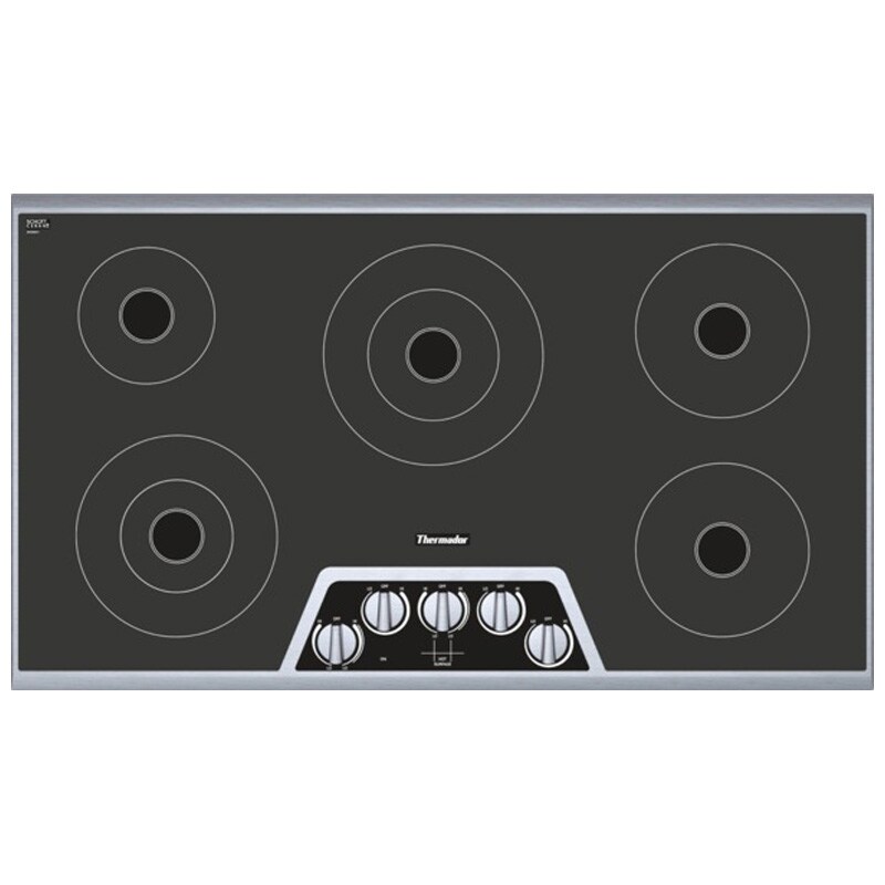 Thermador 36" Electric Cooktop Black with Stainless Steel PCRichard