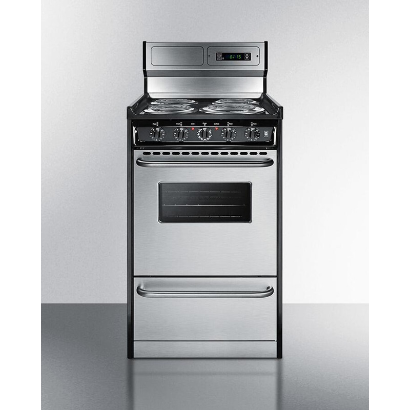 Summit 20" Free Standing Electric Range - Black with Stainless Steel 20 Inch Electric Stove Stainless Steel