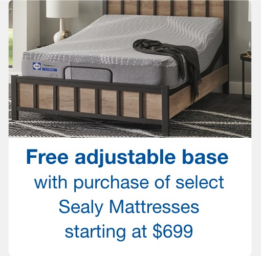 Free adjustable base with purchase of select sealy mattresses starting at $699