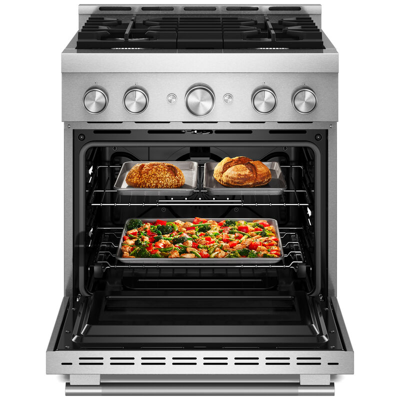 KitchenAid Commercial-Style 30 in. 4.1 cu. ft. Air-Fry True European Convection Gas Range with 4 Sealed Burners - Stainless Steel, , hires