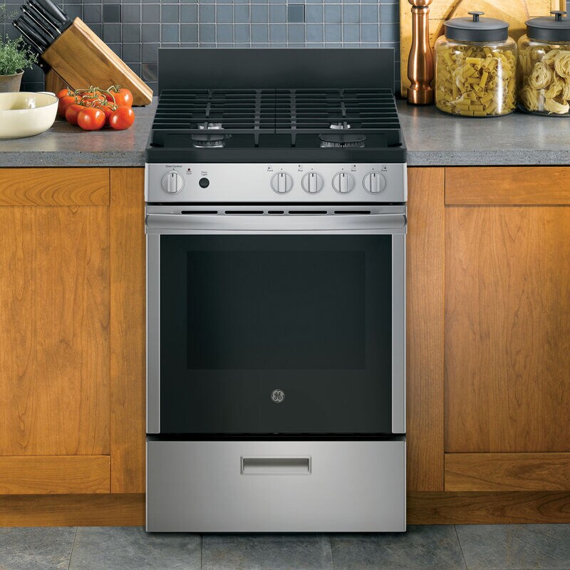 GE 24 in. 2.9 cu. ft. Gas Range with 4 Sealed Burners - Stainless Steel, , hires