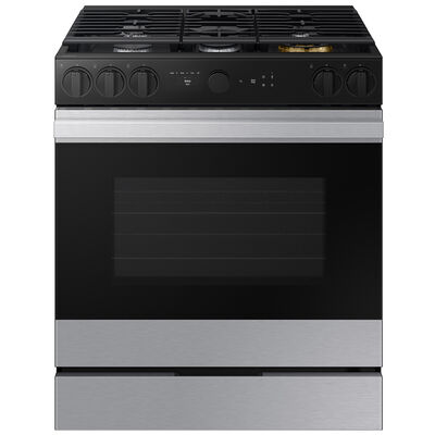 Samsung Bespoke 30 in. 6 cu. ft. Smart Air Fry True European Convection Slide-In Gas Range with 5 Sealed Burners & Griddle - Stainless Steel | NSG6DG8500SR