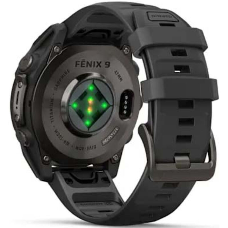 Garmin fenix 9 47 mm, AMOLED Smart Watch - Carbon Gray DLC Titanium with Black Silicone Band, , hires