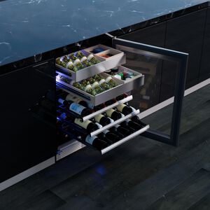 XO 24 in. Undercounter Wine Cooler with Metal Racks, Dual Temperature Zones & 30-Bottle Capacity - Custom Panel Ready, , hires