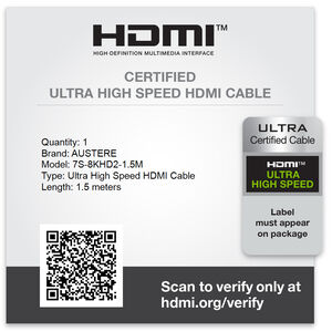 Austere VII Series 8K Ultra-High Speed 48Gbps HDMI Cable - 1.5m, , hires