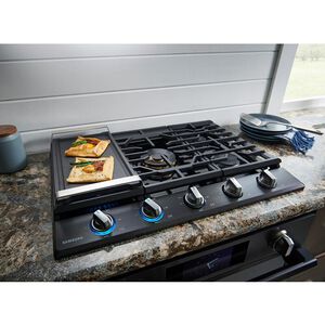 Samsung 30 in. 5-Burner Smart Natural Gas Cooktop with Griddle, Simmer Burner & Power Burner - Black Stainless, Black Stainless, hires
