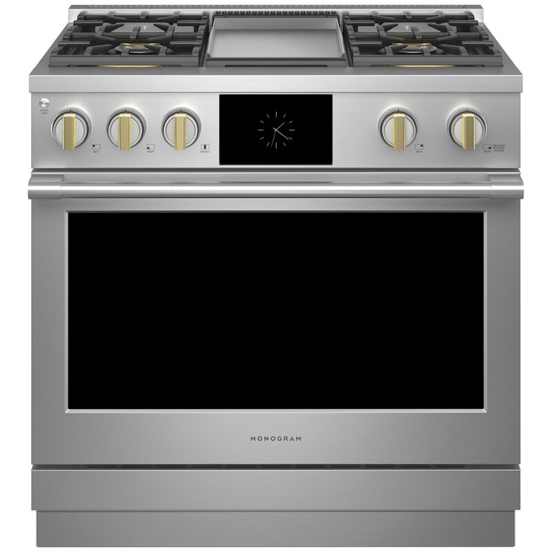 Monogram Statement Series 36 in. 5.7 cu. ft. Smart Air Fry True European Convection Dual Fuel Range with 4 Sealed Burners & Griddle - Stainless Steel, , hires