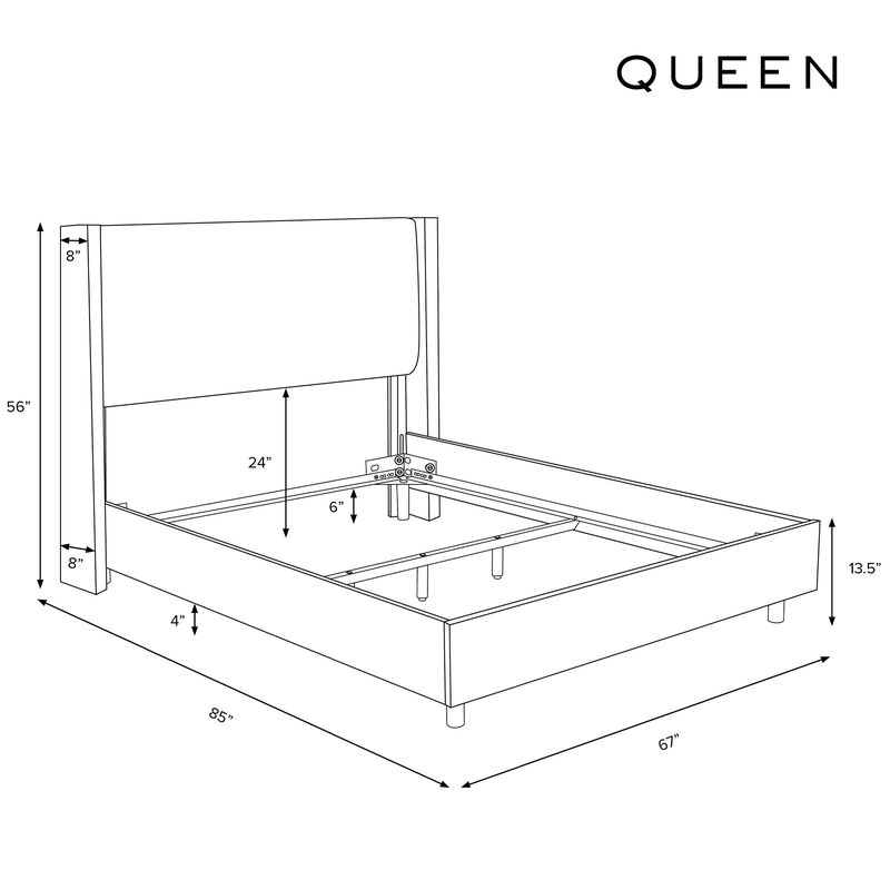 Skyline Furniture Linen Fabric Upholstered Queen Size Wingback Bed -Navy, Navy, hires