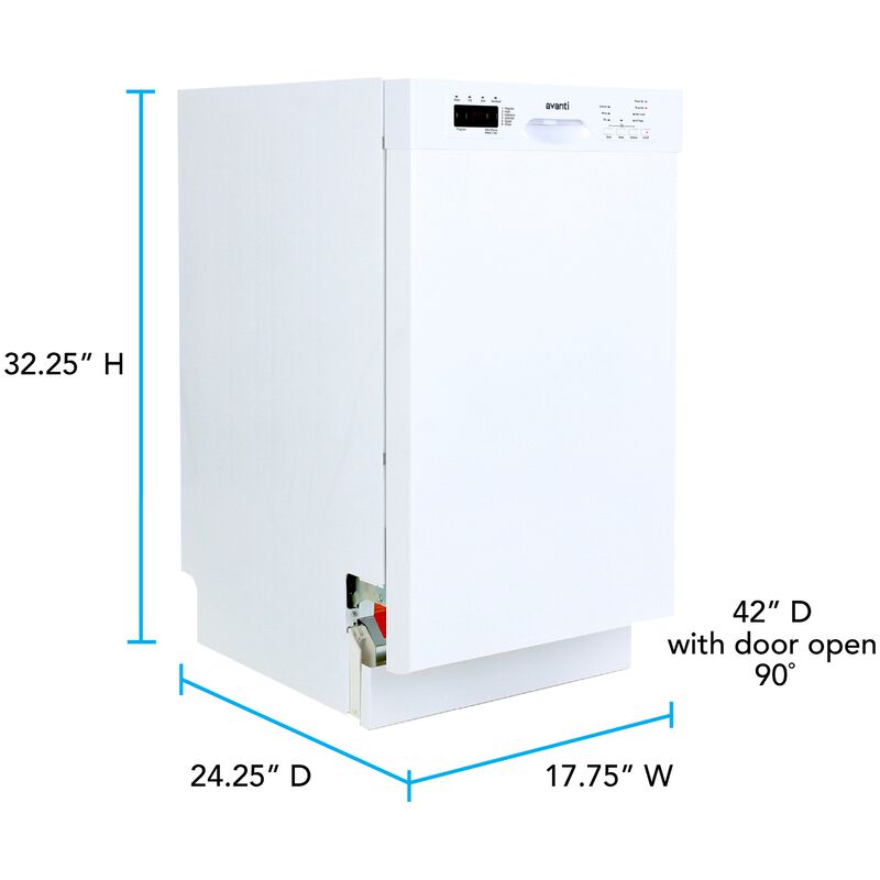 Avanti 18 in. ADA Compliant Front Control Dishwasher with 53 dBa Sound Level & Pocket Handle - White, , hires