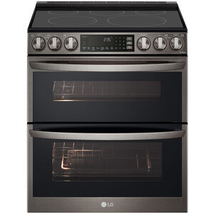 LG InstaView 30 in. 7.3 cu. ft. Smart Air Fry True European Convection Double Oven Slide-In Electric Range with Smoothtop Burners - PrintProof Black Stainless Steel, PrintProof Black Stainless Steel, hires