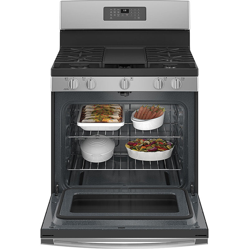 GE 30 in. 5.0 cu. ft. Oven Freestanding Gas Range with 5 Sealed Burners & Griddle - Stainless Steel, Stainless Steel, hires