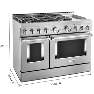 KitchenAid 48 in. 6.3 cu. ft. Smart True European Convection Double Oven Gas Range with 6 Sealed Burners & Griddle - Stainless Steel, , hires
