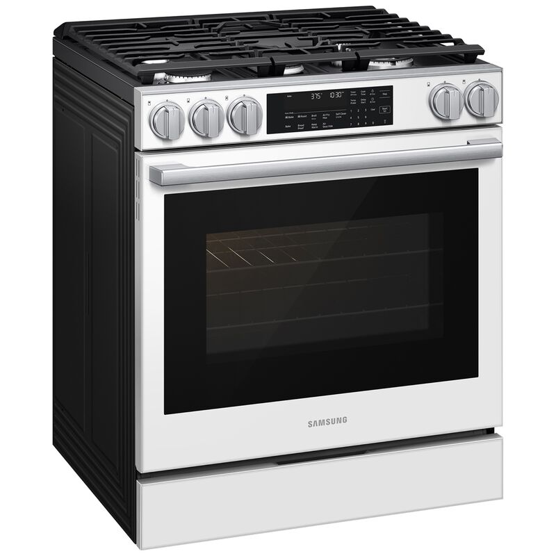 Samsung Bespoke 30 in. 6.0 cu. ft. Smart Air-Fry True European Convection Slide-In Gas Range with 5 Sealed Burners & Griddle - White Glass, White Glass, hires