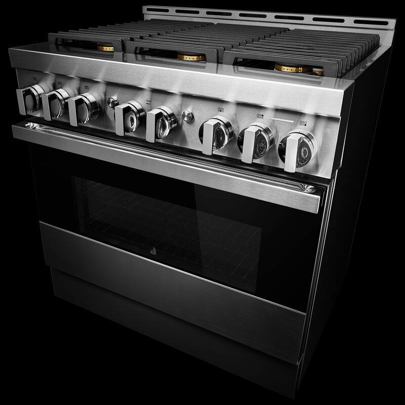 JennAir Noir Series 36 in. 5.1 cu. ft. Smart True European Convection Gas Range with 6 Sealed Burners - Stainless Steel, , hires
