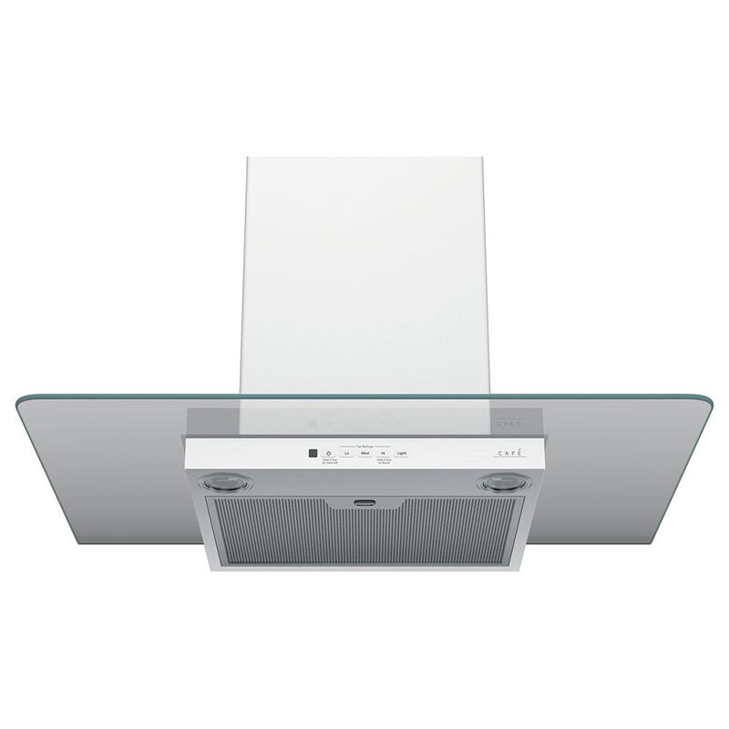 Cafe 30 in. Chimney Style Range Hood with 4 Speed Settings, 350 CFM, Convertible Venting & 2 Halogen Lights - Matte White, , hires
