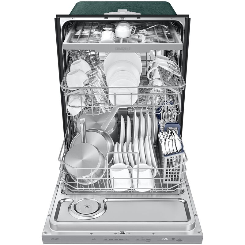 Samsung 24 in. Top Control Flush-Mount Dishwasher with 48 dBA Sound Level, 3rd-Rack & AutoRelease Door Drying - Fingerprint Resistant Stainless Steel, , hires