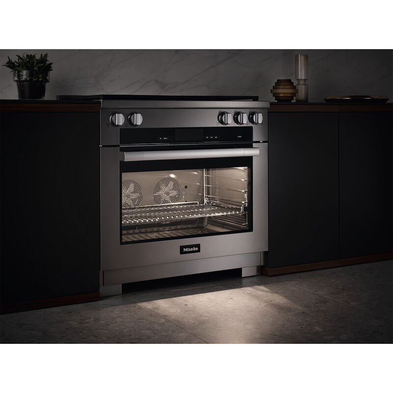 Miele 36 in. 5.7 cu. ft. Smart Convection Oven Freestanding Dual Fuel Range with 4 Sealed Burners & Griddle - Clean Steel, , hires