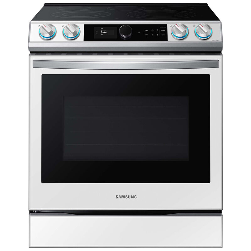 Samsung 30 in. 6.3 cu. ft. Smart Air Fry Convection Oven Slide-In Electric  Range with 5 Smoothtop Burners - White Glass | P.C. Richard u0026 Son