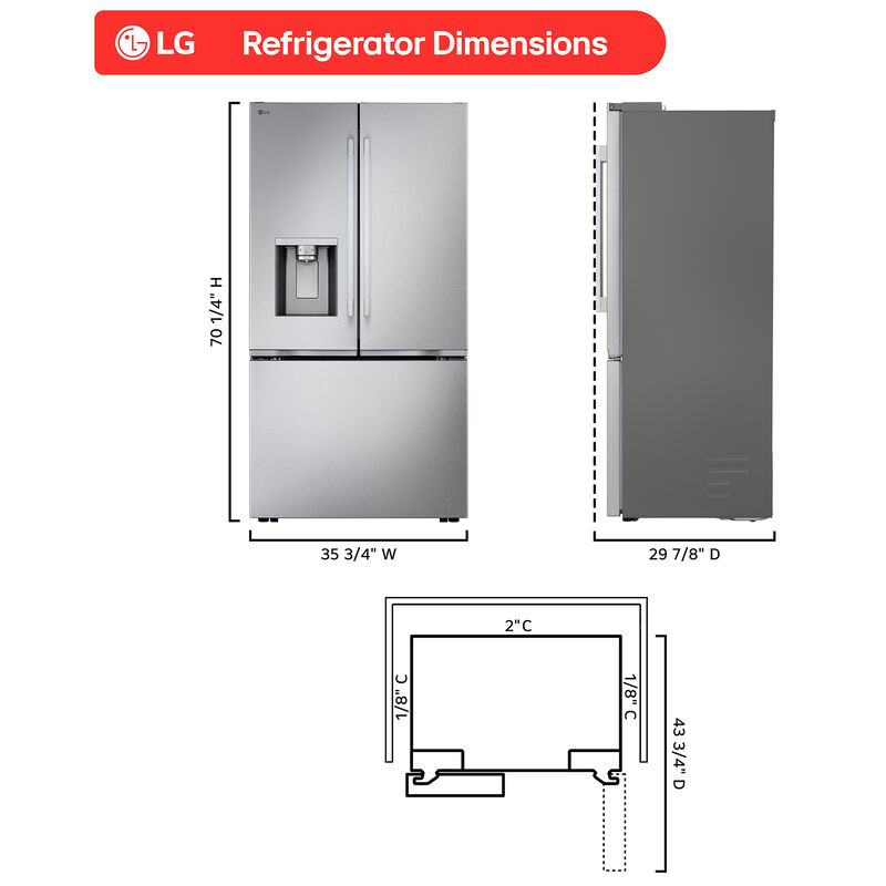 LG 36 in. 23.7 cu. ft. Smart Counter Depth French Door Refrigerator with Ice & Water Dispenser - Printproof Stainless Steel, , hires