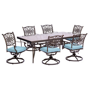 Hanover Traditions 7-Piece Dining Set with Extra Large Glass-Top Dining Table-Blue, , hires