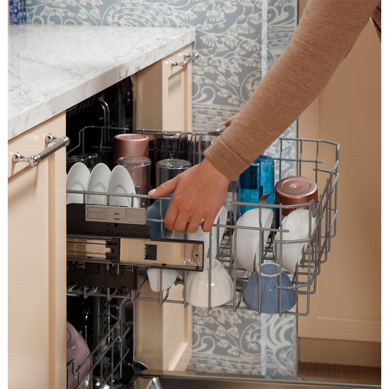 GE 24 in. Top Control Flush-Mount Dishwasher with 45 dBa Sound Level, 3rd-Rack, Dry Boost & Pocket Handle - Black, Black, hires