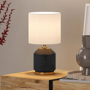 Hudson & Canal Esther 15" Tall Textured Ceramic Table Lamp with Fabric Shade - Matte Black/Antique Brass, , hires