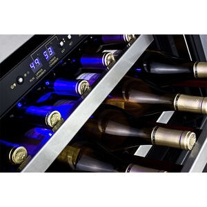 Summit 24 in. Undercounter Wine Cooler with Wood Racks, Dual Temperature Zones & 46 Bottle Capacity - Stainless Steel, , hires