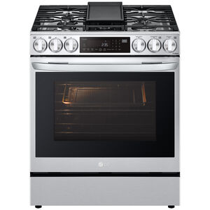 LG 30 in. 6.3 cu. ft. Smart Air Fry Convection Oven Slide-In Dual Fuel Range with 5 Sealed Burners & Griddle - PrintProof Stainless Steel, PrintProof Stainless Steel, hires
