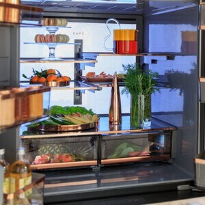 Cafe 36 in. 28.7 cu. ft. Smart 4-Door French Door Refrigerator with Internal Water Dispenser - Platinum Glass, Platinum Glass, hires