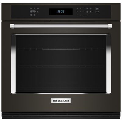 KitchenAid 27 in. 4.3 cu. ft. Electric Smart Wall Oven with True European Convection & Self Clean - Black Stainless Steel with PrintShield Finish | KOES527PBS
