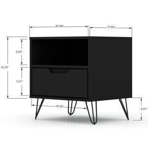 Manhattan Comfort Rockefeller Mid-Century Modern 1-Drawer Nightstand Black, Black, hires