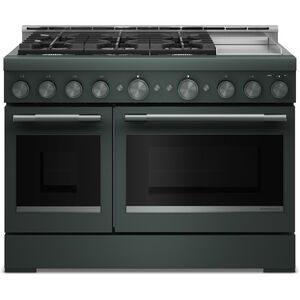 KitchenAid Commercial-Style 48 in. 6.3 cu. ft. Air-Fry True European Convection Double Oven Gas Range with 6 Sealed Burners & Griddle - Juniper, , hires