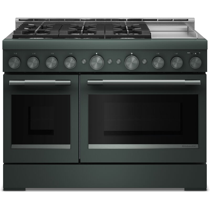 KitchenAid Commercial-Style 48 in. 6.3 cu. ft. Air-Fry True European Convection Double Oven Gas Range with 6 Sealed Burners & Griddle - Juniper, , hires