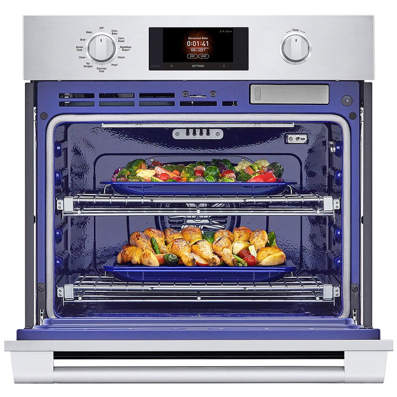 Signature Kitchen Suite 30 in. 4.7 cu. ft. Smart Steam Electric Single Wall Oven with True European Convection - Stainless Steel, , hires