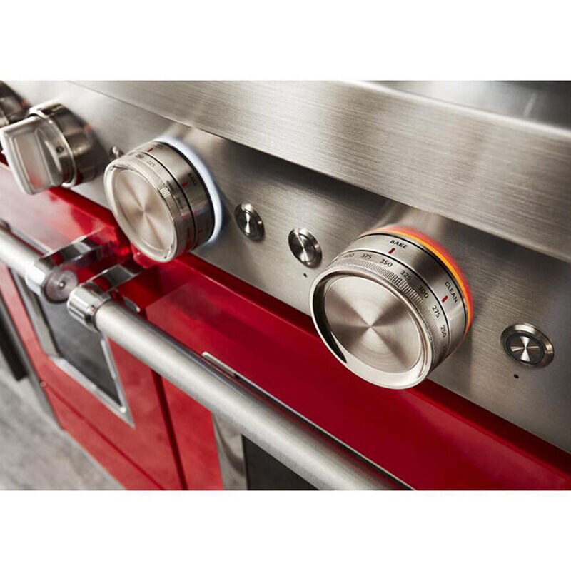 KitchenAid 48 in. 6.3 cu. ft. Smart True European Convection Double Oven Gas Range with 6 Sealed Burners & Griddle - Passion Red, , hires