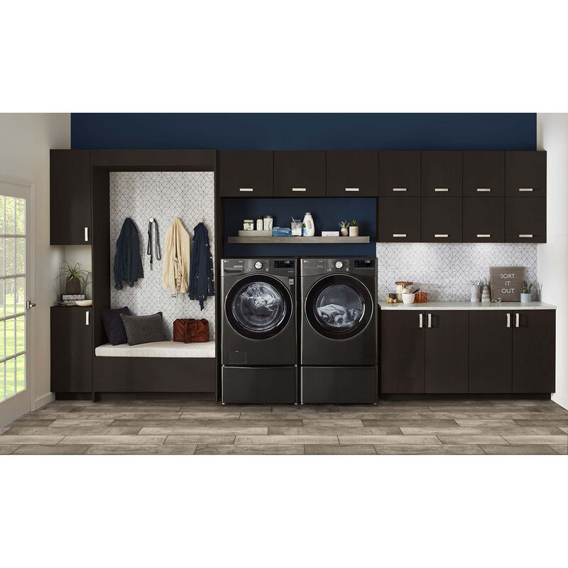 LG 27 in. 7.4 cu. ft. Smart Stackable Round-Door Gas Dryer with Tempered Glass, Built-In Intelligence, Sensor Dry, Turbo Steam, Sanitize & Steam Cycle - Black Steel, Black Steel, hires