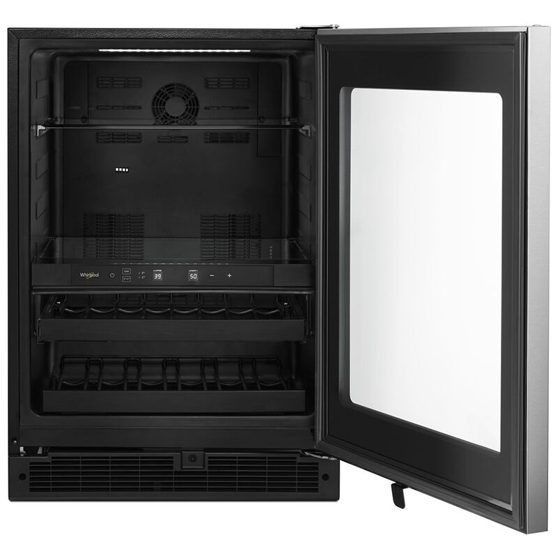 Whirlpool 24 in. 5.2 cu. ft. Beverage Center with 14 Bottle Wine Storage, Dual Zone & Digital Control - Stainless Steel, , hires