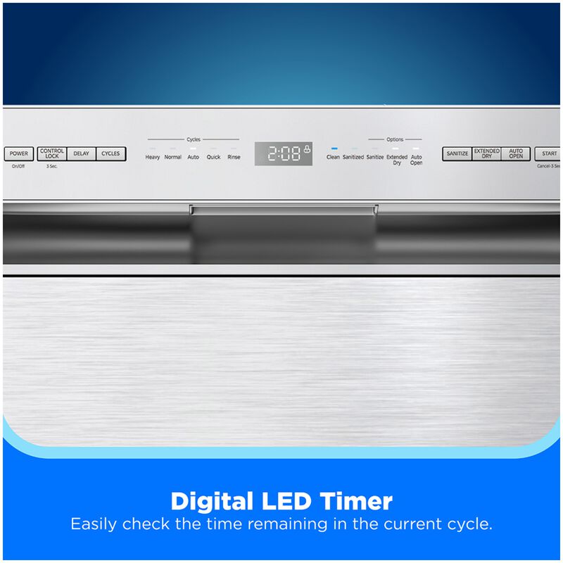 Midea 24 in. Front Control Flush-Mount Dishwasher with 52 dBA Sound level, Auto Open Door & Pocket Handle - Stainless Steel, , hires