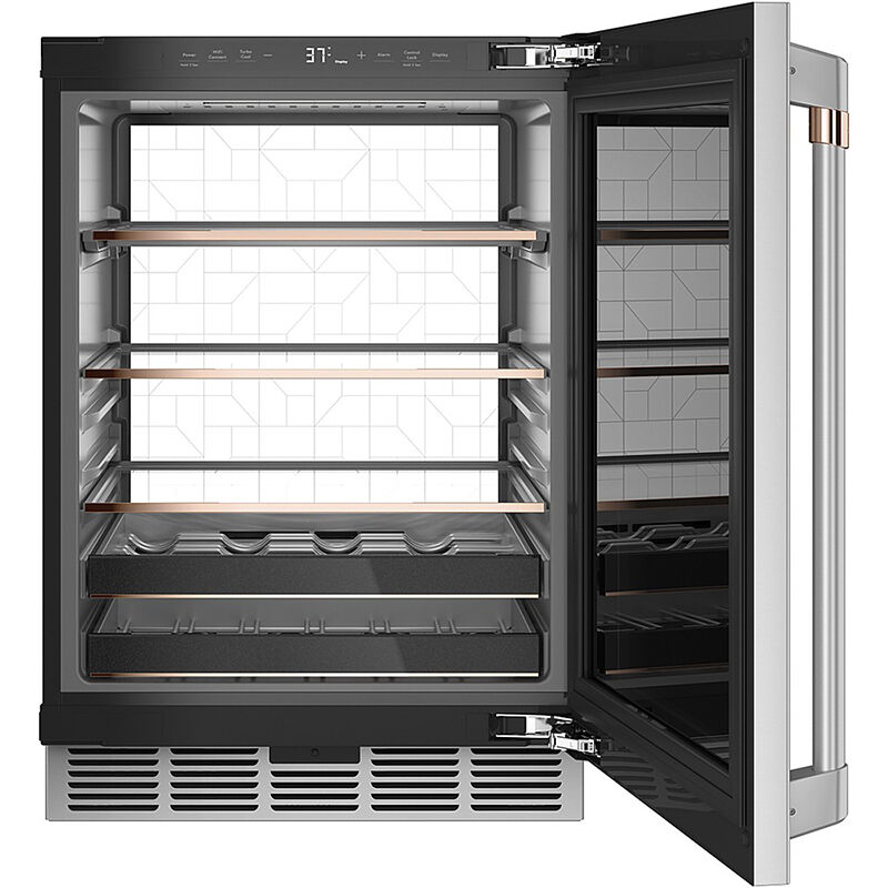 Cafe 24 in. 5.1 cu. ft. Built-In/Freestanding Beverage Center with Pull-Out Shelves & Digital Control - Stainless Steel, Stainless Steel, hires