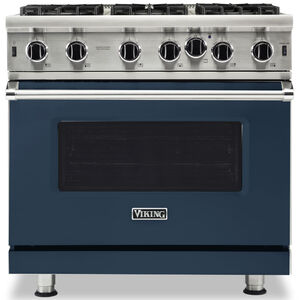 Viking 5 Series 36 in. 5.1 cu. ft. Convection Oven Freestanding Natural Gas Range with 6 Open Burners - Slate Blue, , hires