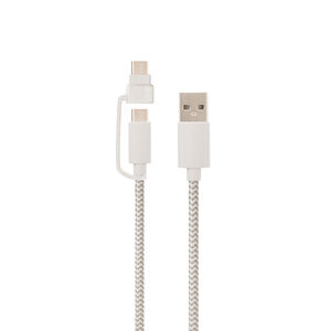 Helix Dual USB-A to USB-C or Micro USB 5ft Cable - White, White, hires
