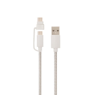 Helix Dual USB-A to USB-C or Micro USB 5ft Cable - White | ETHACMWT