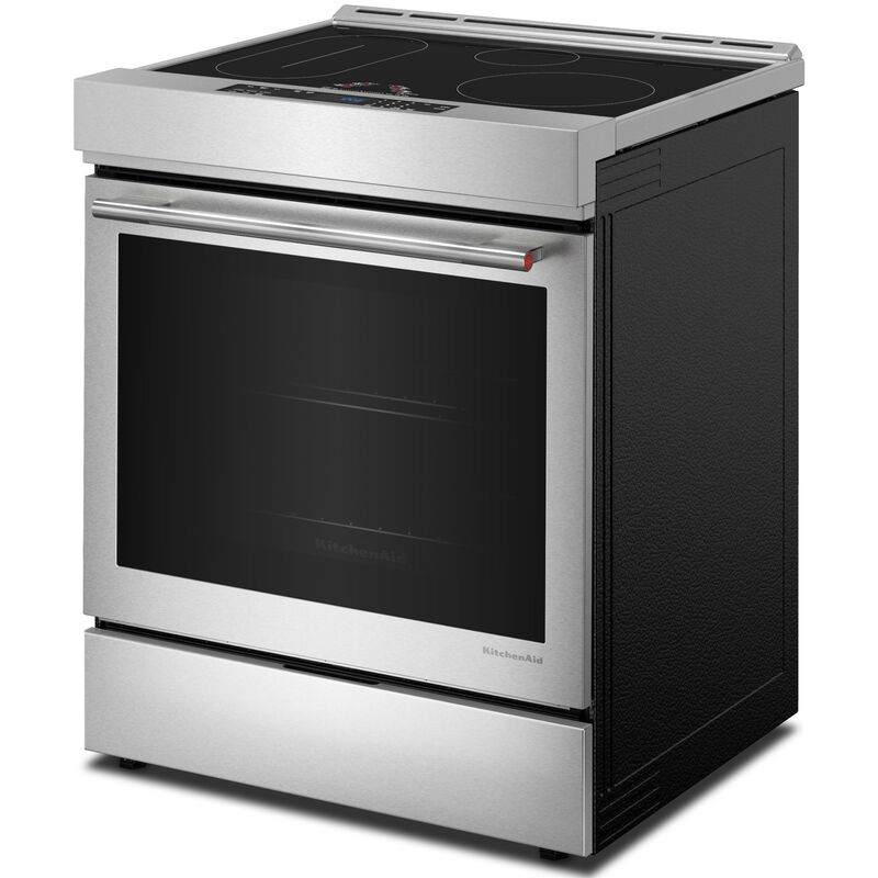 KitchenAid 30 in. 6.4 cu. ft. Air-Fry True European Convection Steam Oven Slide-In Electric Range with 4 Induction Burners - Stainless Steel with PrintShield Finish, , hires