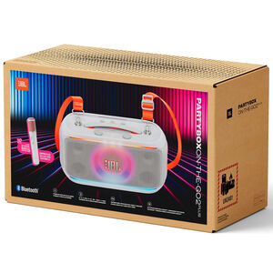 JBL Partybox On-The-Go 2 Plus Portable Party Speaker with Real-Time AI Vocal Removal, A Wireless Mic, Handle & Shoulder Strap - White, , hires