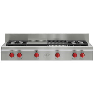 Wolf 48 in. 4-Burner Natural Gas Rangetop with Griddle, Grill & Power Burner - Stainless Steel, , hires