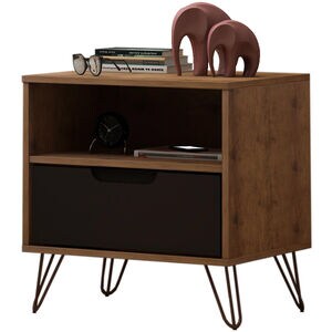 Manhattan Comfort Rockefeller Mid-Century Modern 1-Drawer Nightstand Textured Gray, , hires