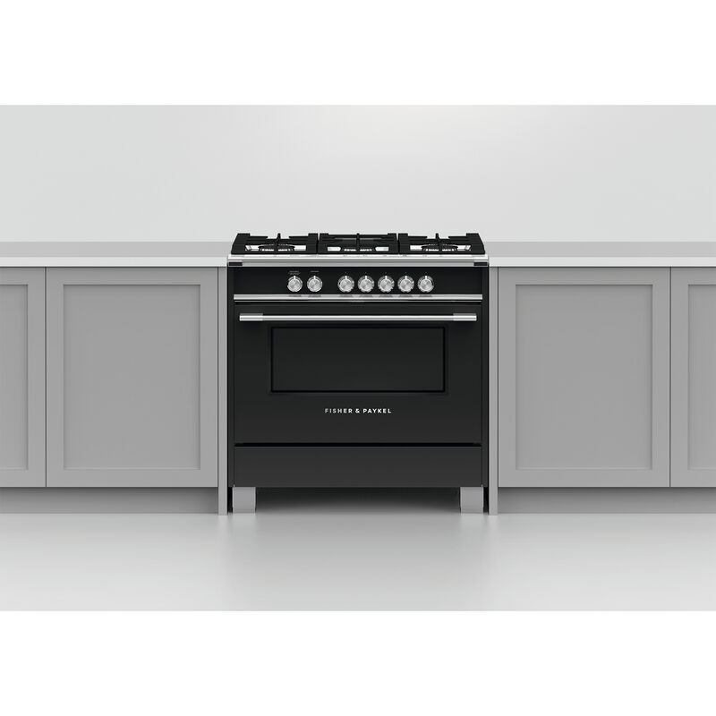 Fisher & Paykel 36 in. 4.9 cu. ft. Convection Oven Freestanding Gas Range with 5 Sealed Burners - Black, , hires