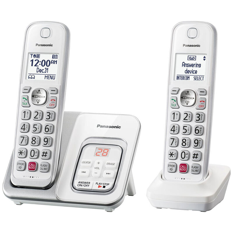 Panasonic 2-handset Cordless Phone Set with Answer Machine & Caller ID - White, , hires
