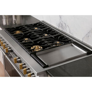 Monogram 48 in. 8.2 cu. ft. Smart Air Fry Convection Double Oven Freestanding Dual Fuel Range with 6 Sealed Burners & Griddle - Stainless Steel, , hires