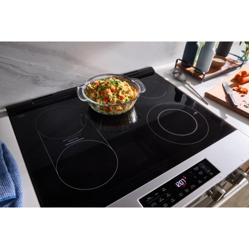 Maytag 30 in. 5.3 cu. ft. Smart Air-Fry Standard Convection Slide-In Electric Range with Radiant Burners, Reversible Grill & Griddle - Fingerprint Resistant Stainless Steel, , hires